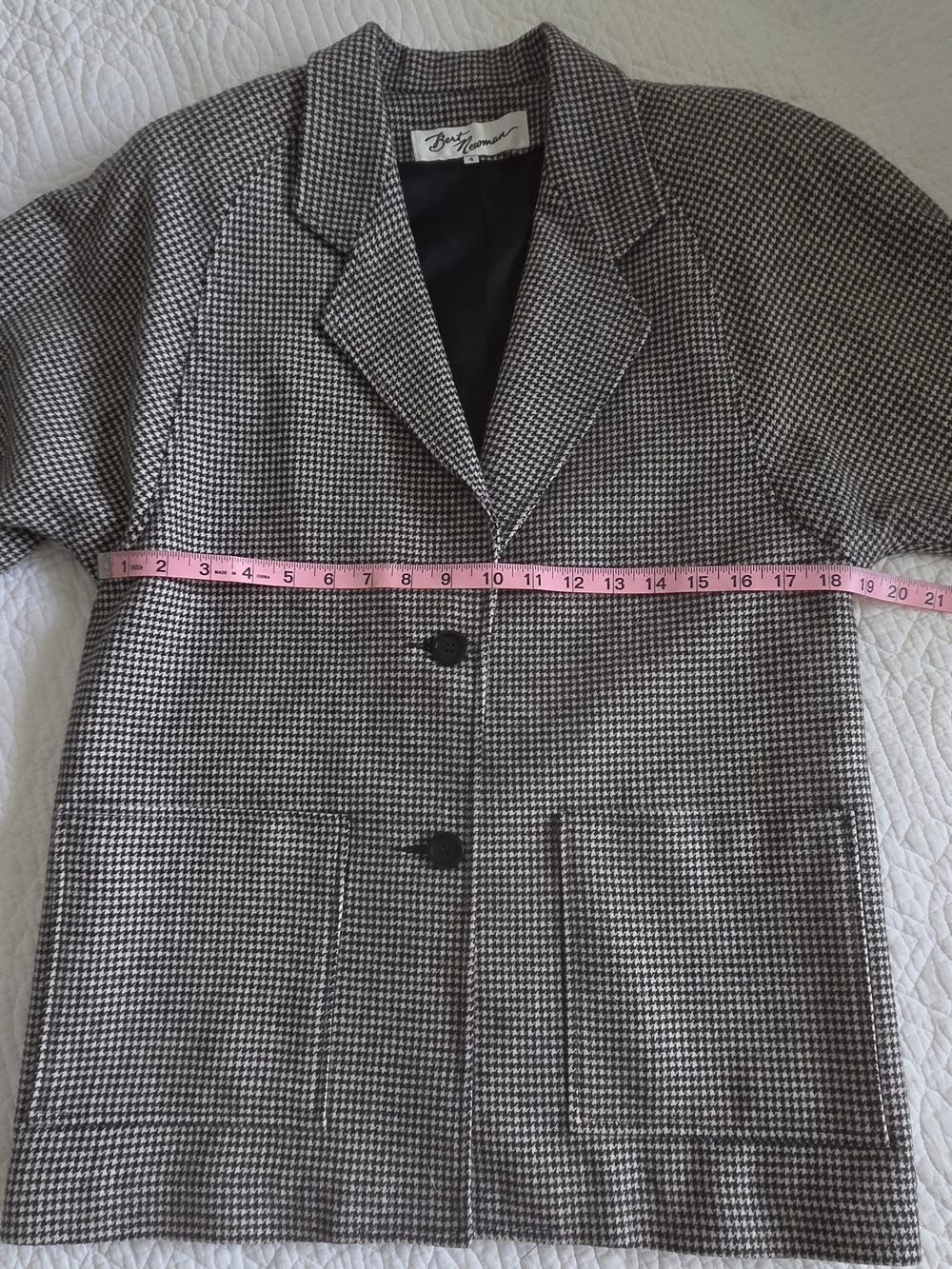 Vintage Wool Houndstooth Blazer Jacket - Black and White - Picture 13 of 16